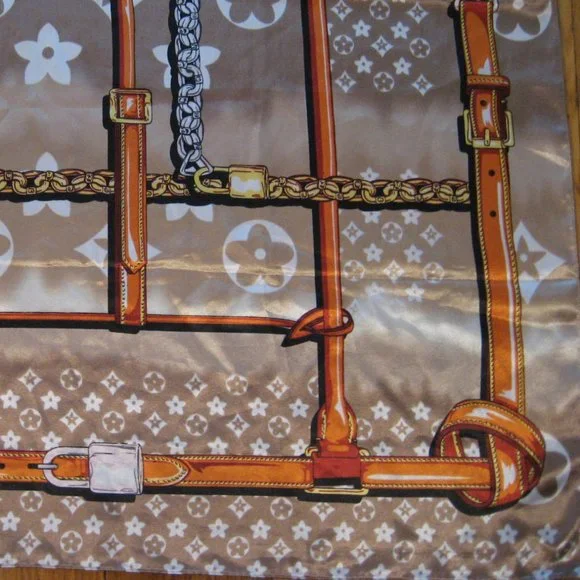 LV Flower Clover Monogram Scarf, Light Brown Tan, Large - Picture 5 of 7